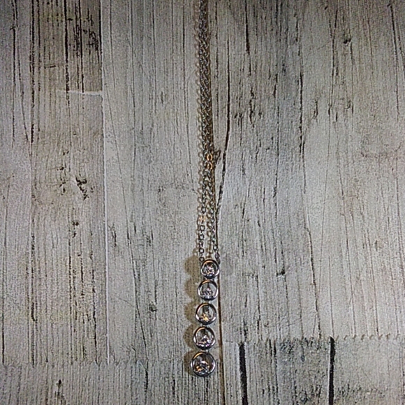 Rhinestone Drop Necklace Silvertone - Picture 2 of 4